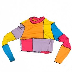 patchwork long sleeve crop top
